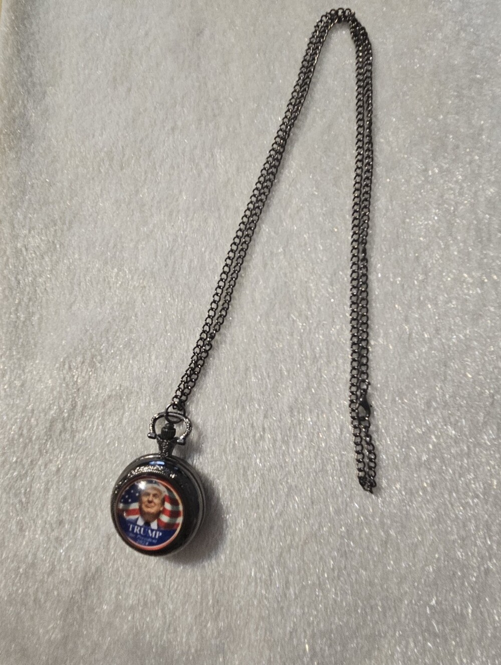 Vintage-Style Gunmetal Pocket Watch Pendant Necklace - Trump 2024